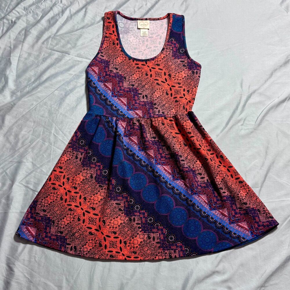 Self Esteem Geometric Chevron Tile Print Skater Dress Size M